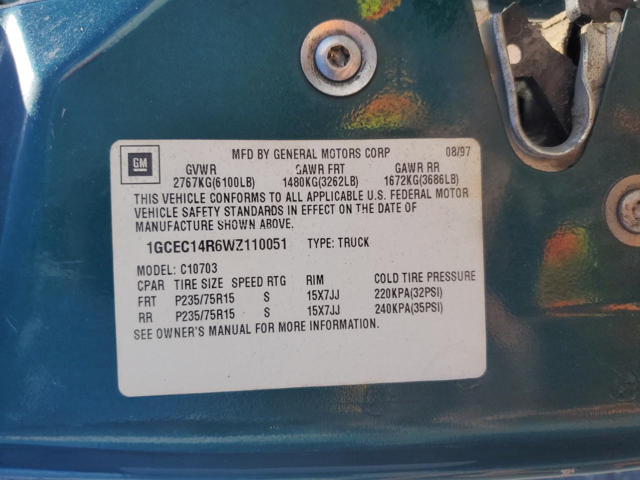 1GCEC14R6WZ110051 1998 Chevrolet Gmt-400 C1500