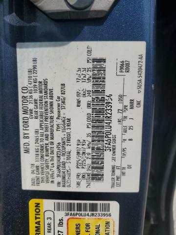 VIN 3FA6P0LU4JR233956 2018 Ford Fusion, Se Hybrid no.12