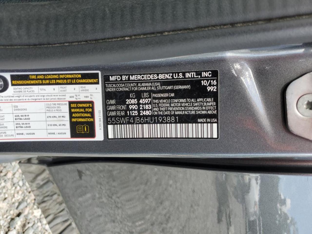 55SWF4JB6HU193881 2017 Mercedes-Benz C 300