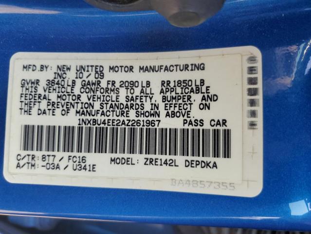 2010 Toyota Corolla Base VIN: 1NXBU4EE2AZ261967 Lot: 62911484