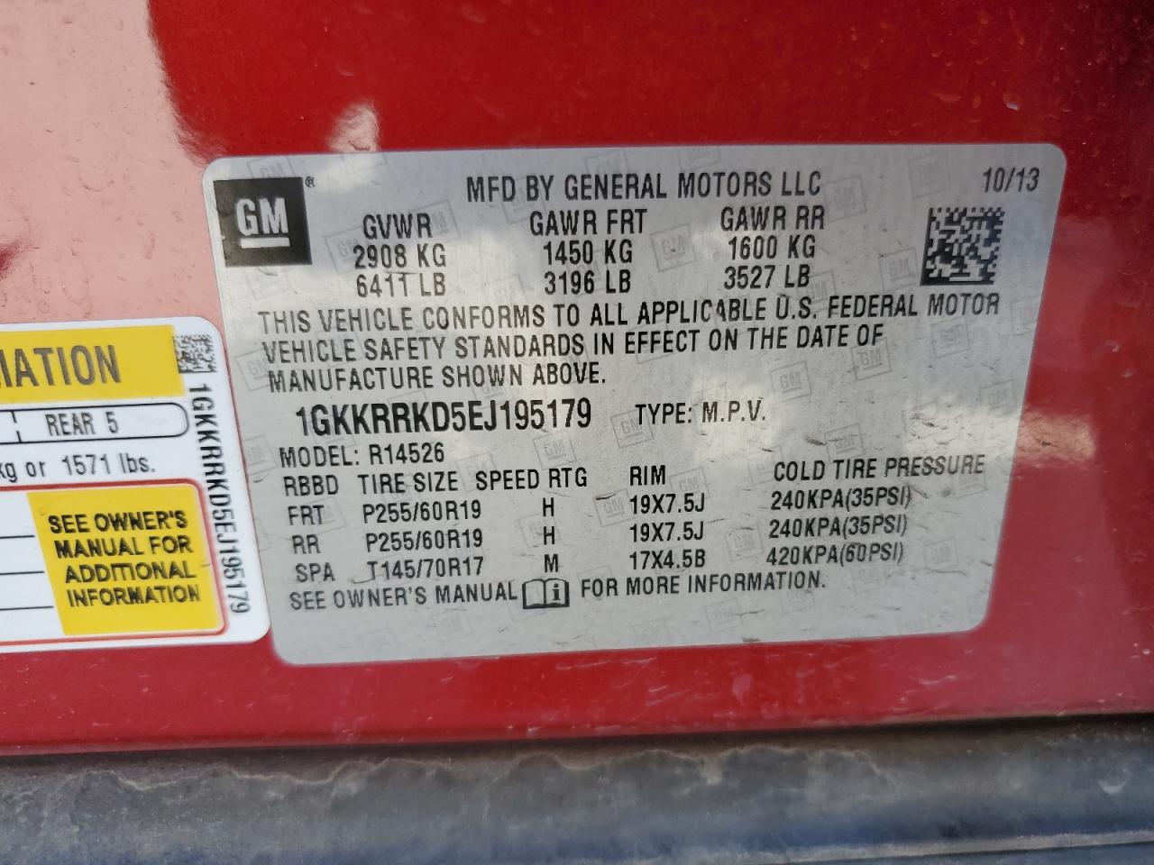 1GKKRRKD5EJ195179 2014 GMC Acadia Slt-1