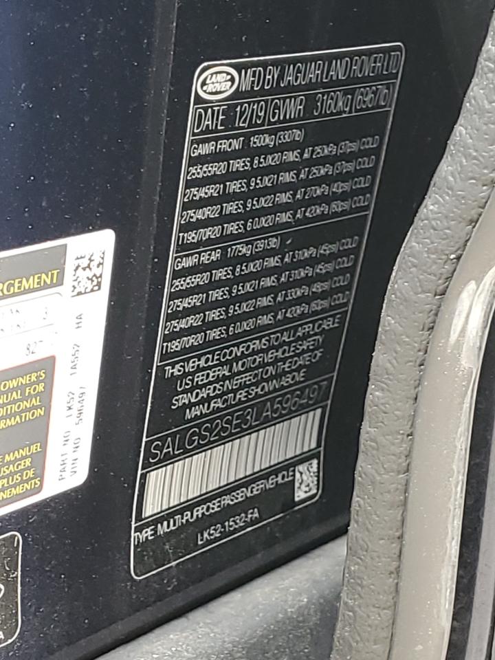 SALGS2SE3LA596497 2020 Land Rover Range Rover P525 Hse