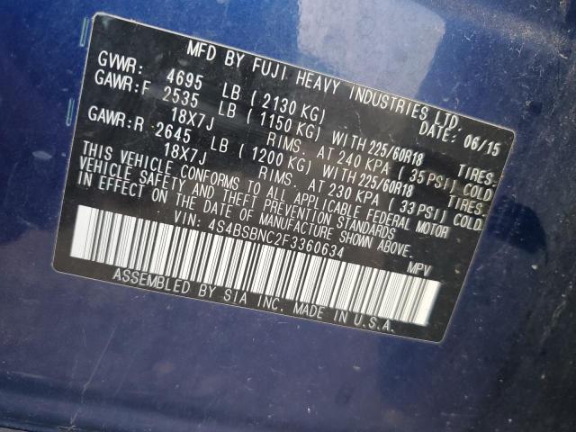 2015 Subaru Outback 2.5I Limited VIN: 4S4BSBNC2F3360634 Lot: 62121004