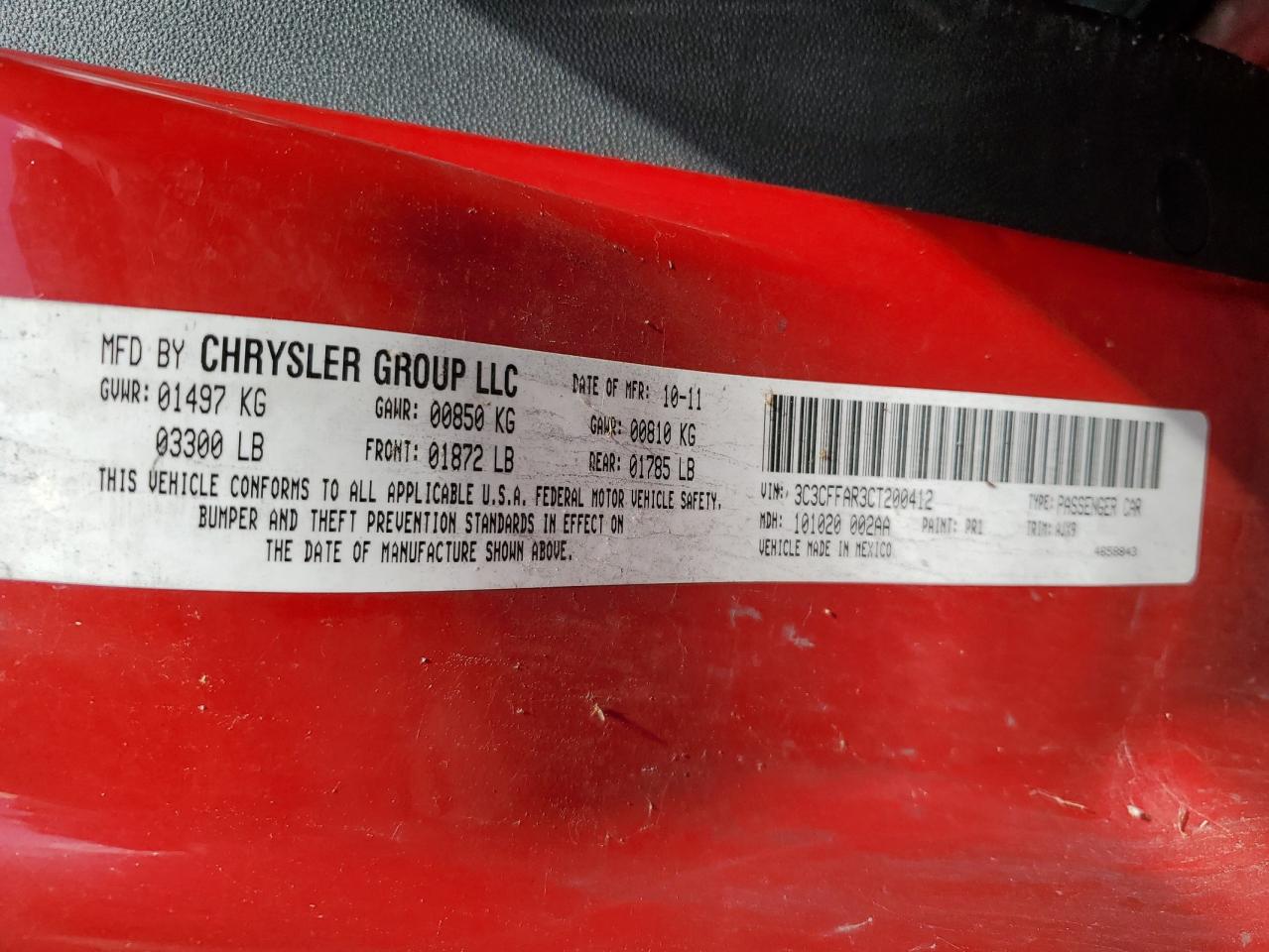 3C3CFFAR3CT200412 2012 Fiat 500 Pop