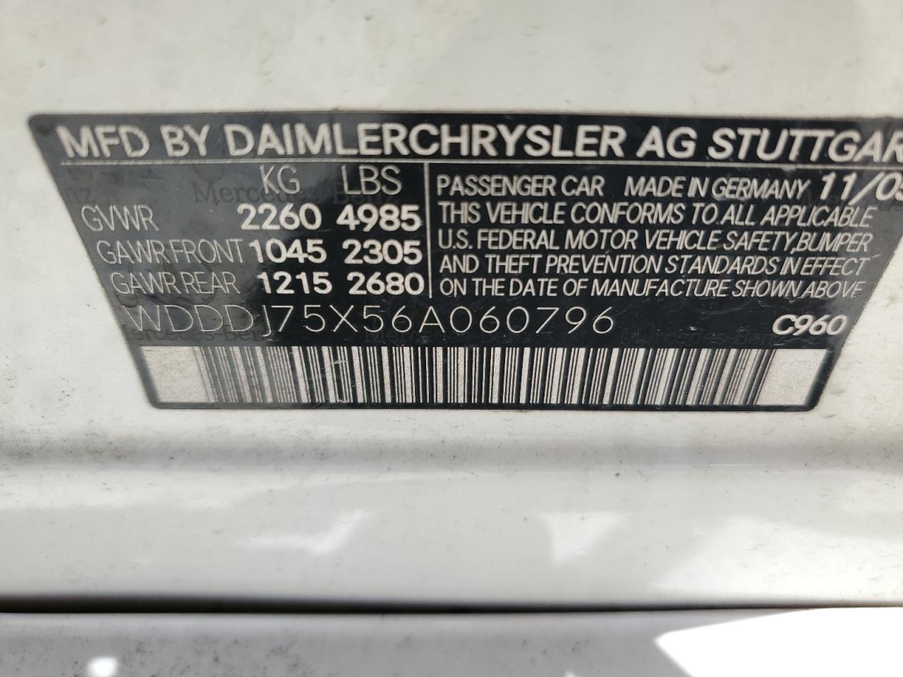 WDDDJ75X56A060796 2006 Mercedes-Benz Cls 500C