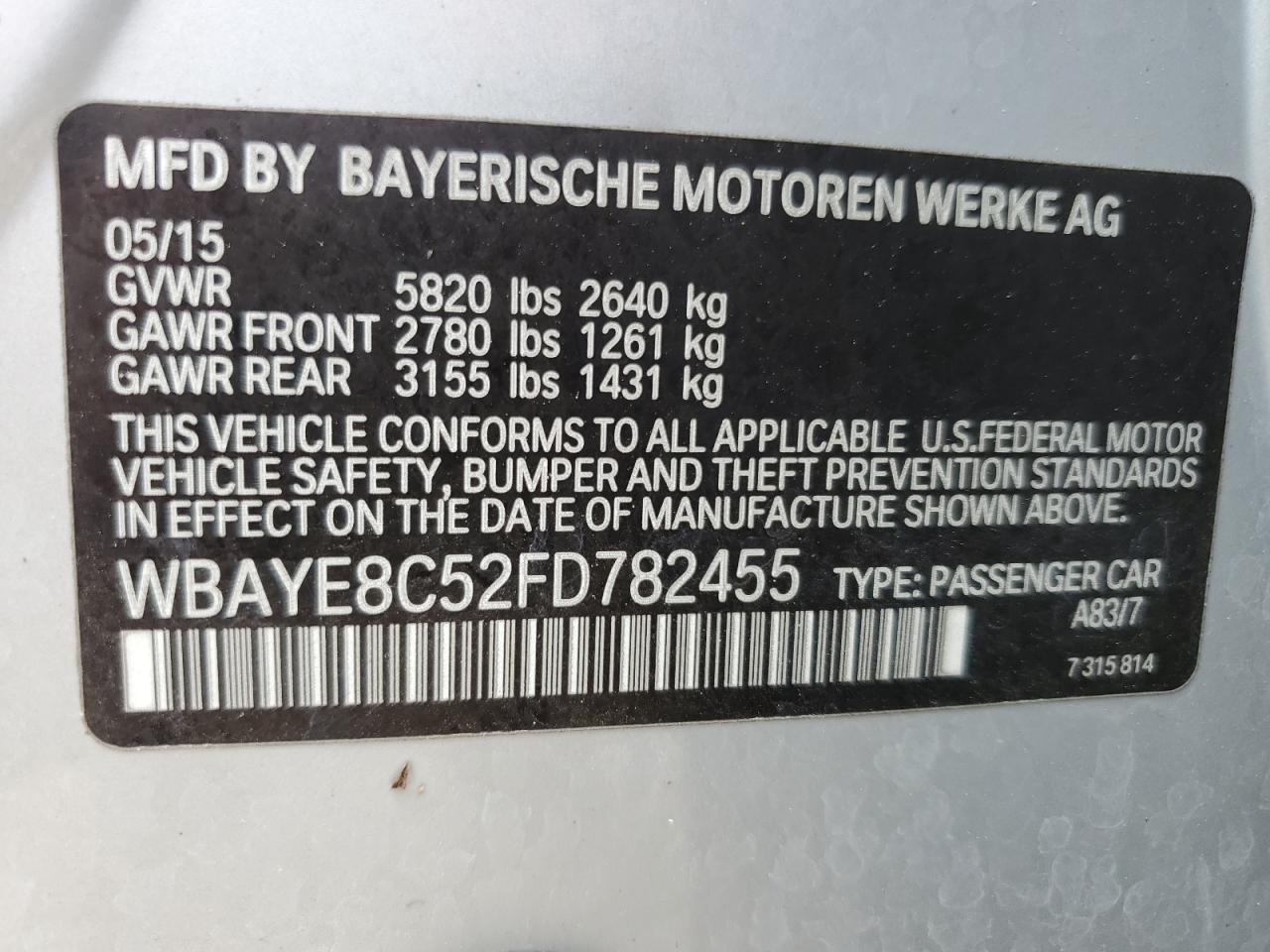 WBAYE8C52FD782455 2015 BMW 750 Li