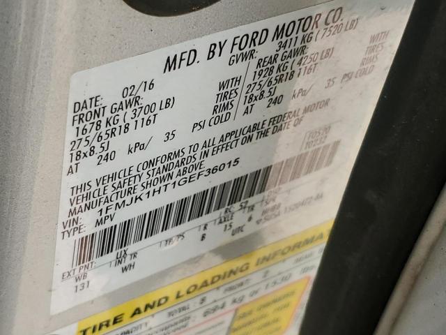 2016 Ford Expedition El Xlt VIN: 1FMJK1HT1GEF36015 Lot: 61893014