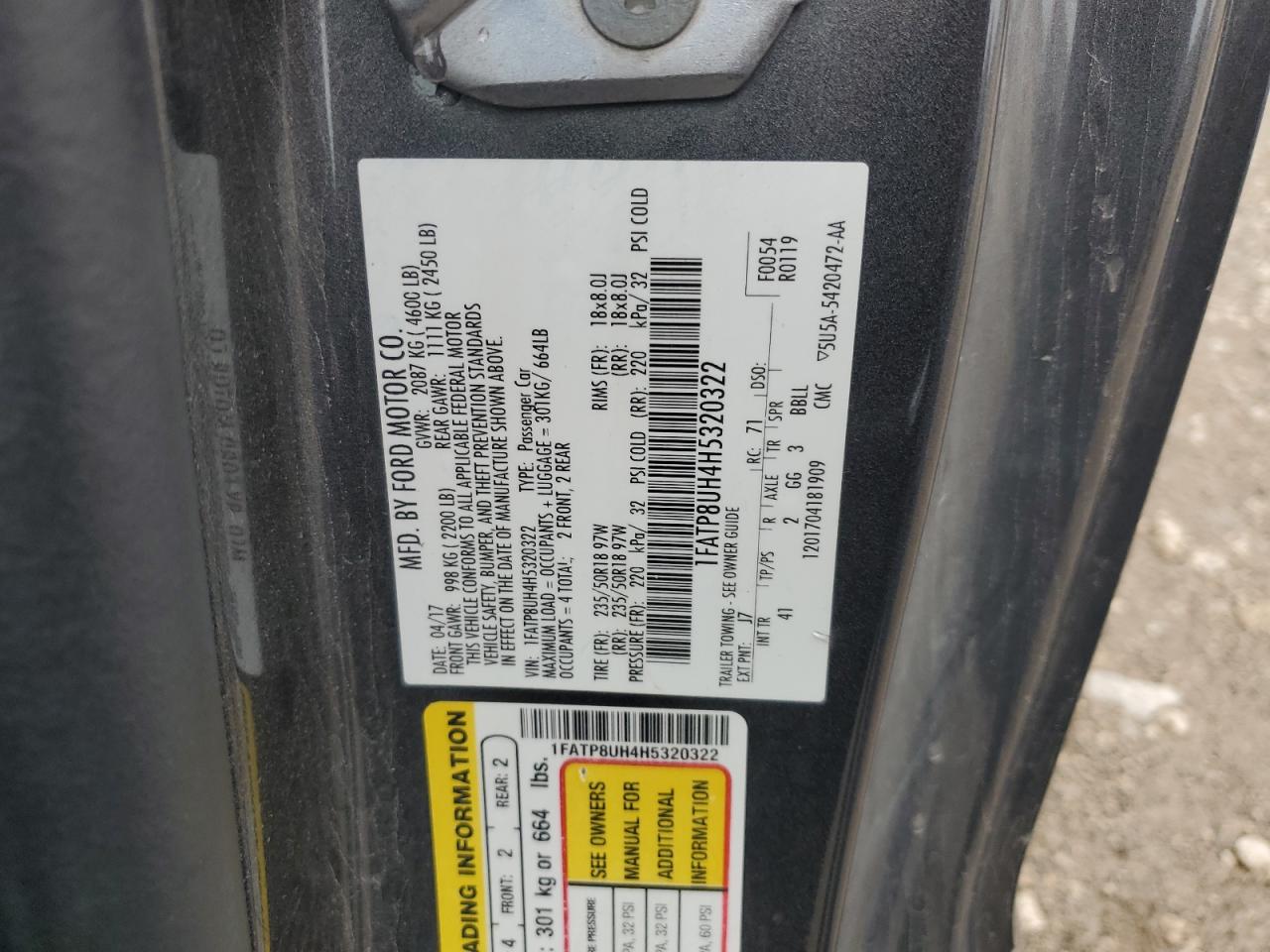 1FATP8UH4H5320322 2017 Ford Mustang