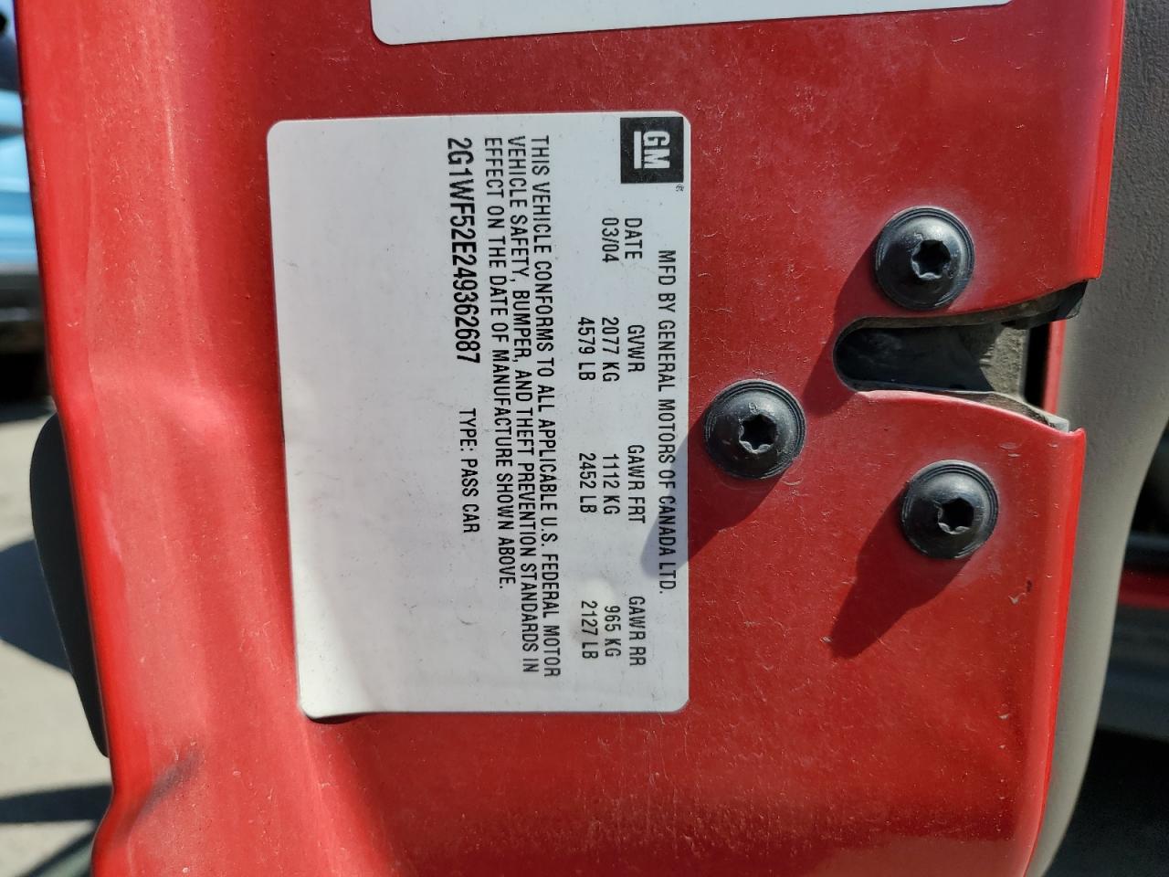 2G1WF52E249362687 2004 Chevrolet Impala