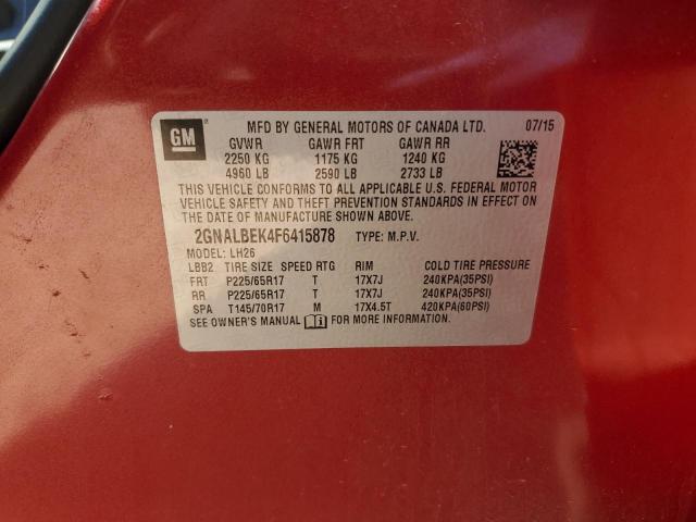 2015 Chevrolet Equinox Lt VIN: 2GNALBEK4F6415878 Lot: 62648474