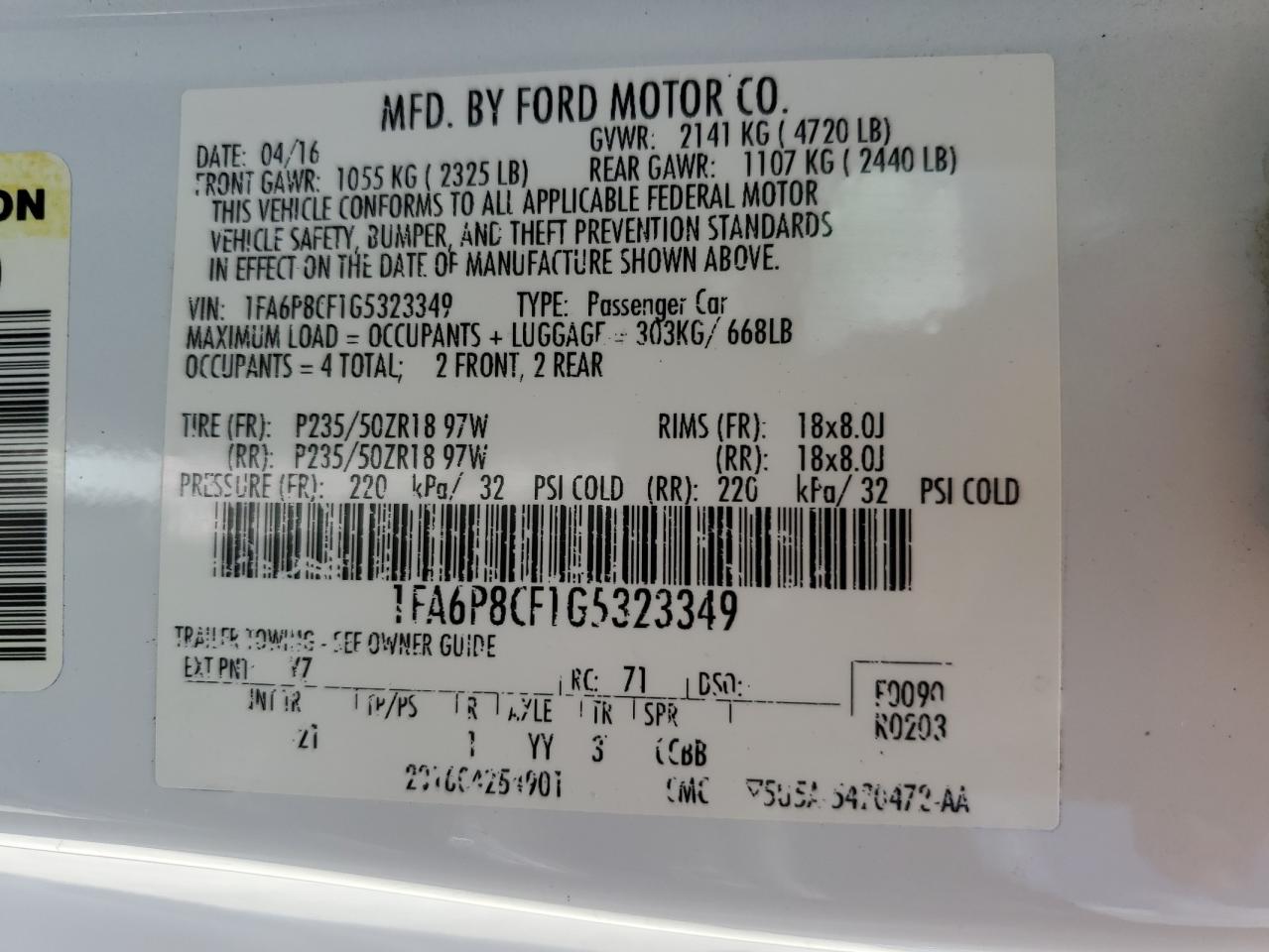 1FA6P8CF1G5323349 2016 Ford Mustang Gt