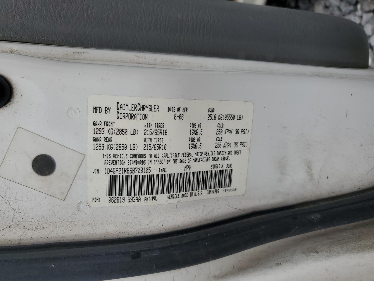 1D4GP21R66B703105 2006 Dodge Caravan C/V