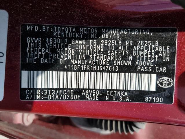 4T1BF1FK1HU647643 2017 TOYOTA CAMRY - Image 12