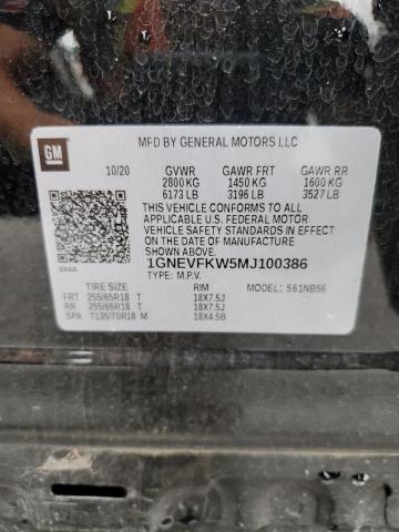 2021 CHEVROLET TRAVERSE L - 1GNEVFKW5MJ100386