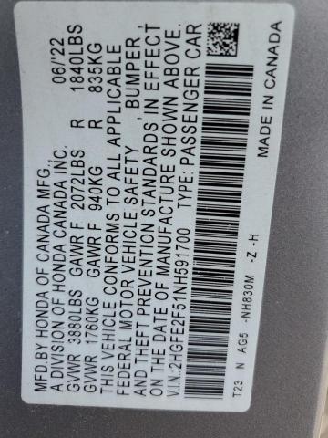 2022 HONDA CIVIC SPOR - 2HGFE2F51NH591700