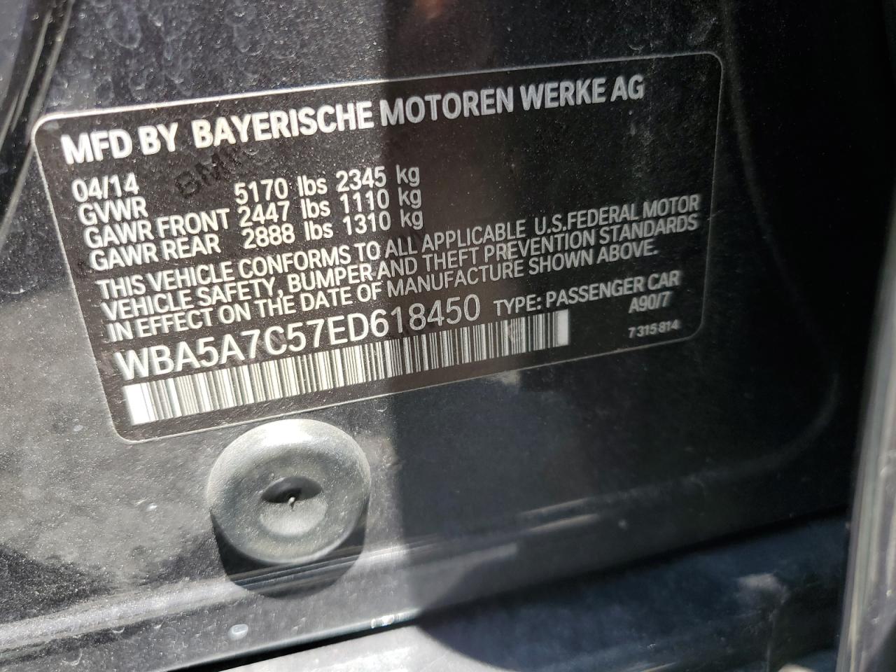 WBA5A7C57ED618450 2014 BMW 528 Xi