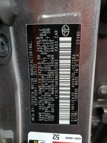 VIN 4T1G11AK9NU057083 2022 Toyota Camry, SE no.13