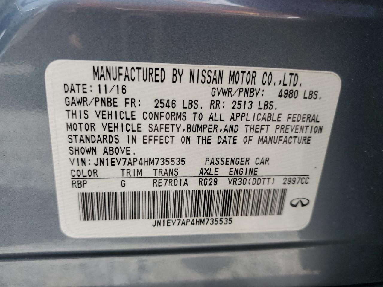 JN1EV7AP4HM735535 2017 Infiniti Q50 Premium