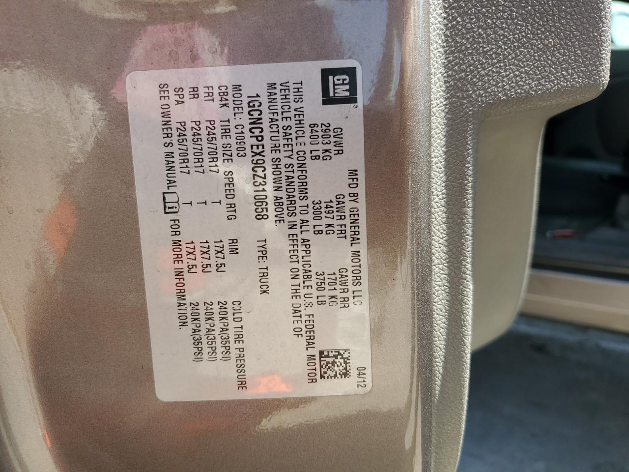 1GCNCPEX9CZ310658 2012 Chevrolet Silverado C1500