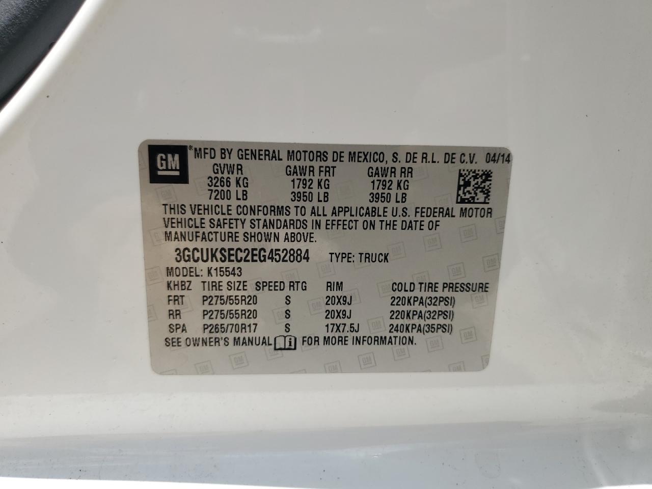 3GCUKSEC2EG452884 2014 Chevrolet Silverado K1500 Ltz