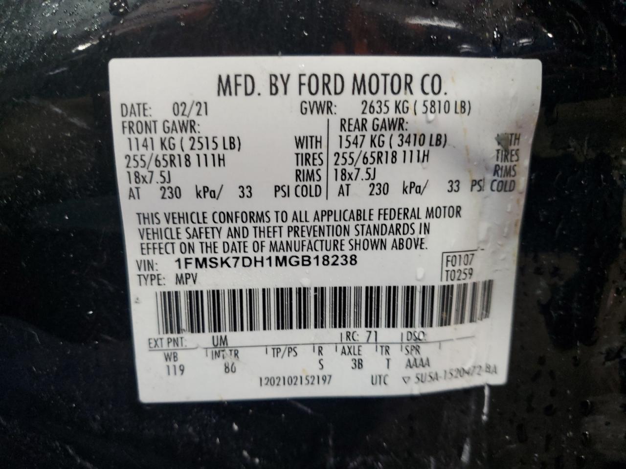 1FMSK7DH1MGB18238 2021 Ford Explorer Xlt