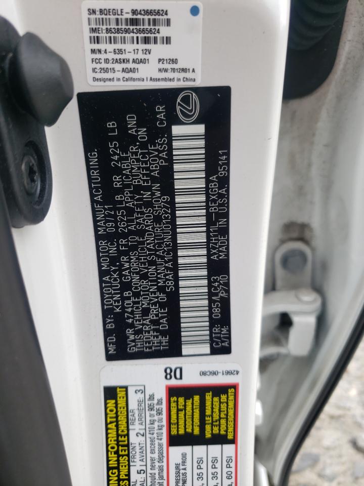 58AFA1C13NU013279 2022 Lexus Es 300H Base