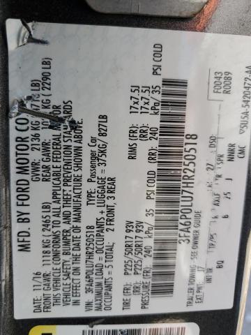 2017 FORD FUSION SE - 3FA6P0LU7HR250518