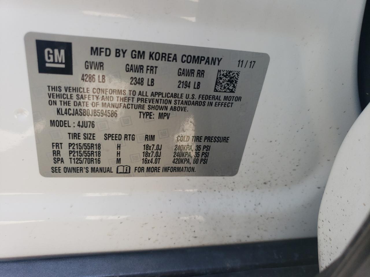 KL4CJASB0JB594586 2018 Buick Encore Preferred