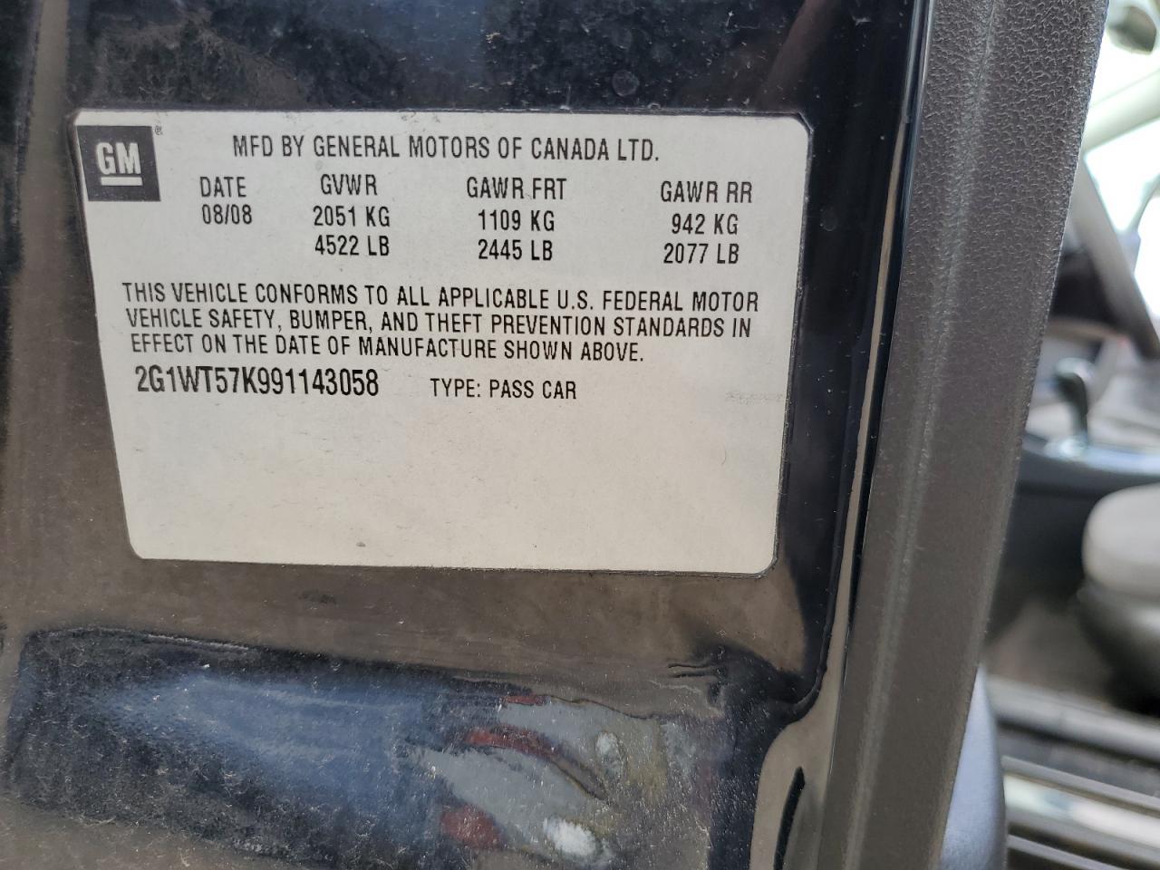 2G1WT57K991143058 2009 Chevrolet Impala 1Lt