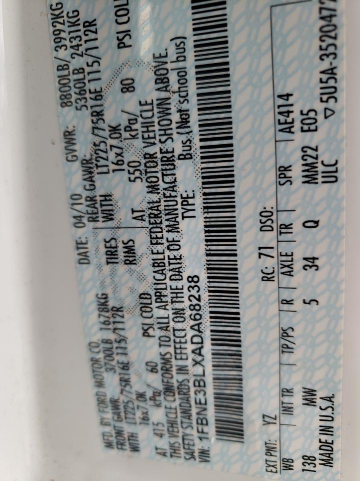 1FBNE3BLXADA68238 2010 Ford Econoline E350 Super Duty Wagon