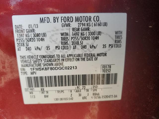 VIN 1FM5K8F80DGC02213 2013 Ford Explorer, Limited no.14