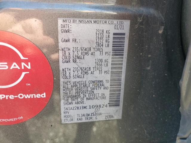 2021 Nissan Murano Sv VIN: 5N1AZ2BJ3MC109824 Lot: 59442864