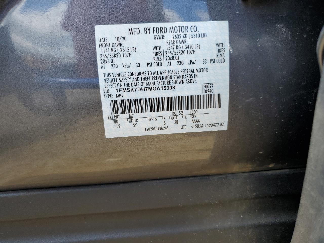 1FMSK7DH7MGA15308 2021 Ford Explorer Xlt