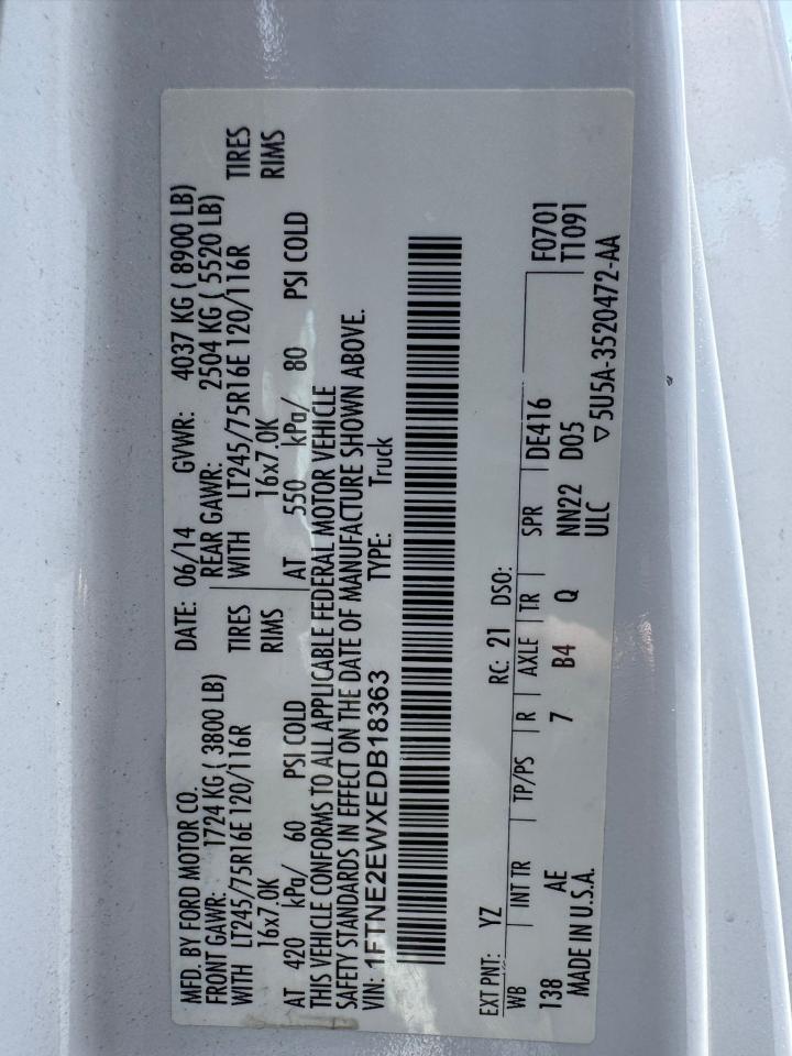 1FTNE2EWXEDB18363 2014 Ford Econoline E250 Van