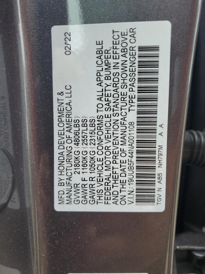 19UUB5F44NA001108 2022 Acura Tlx Technology