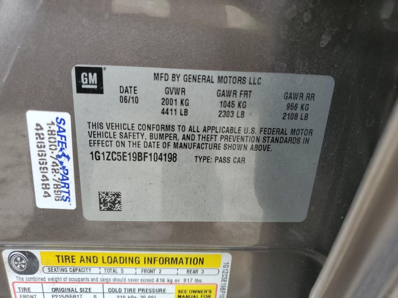 1G1ZC5E19BF104198 2011 Chevrolet Malibu 1Lt