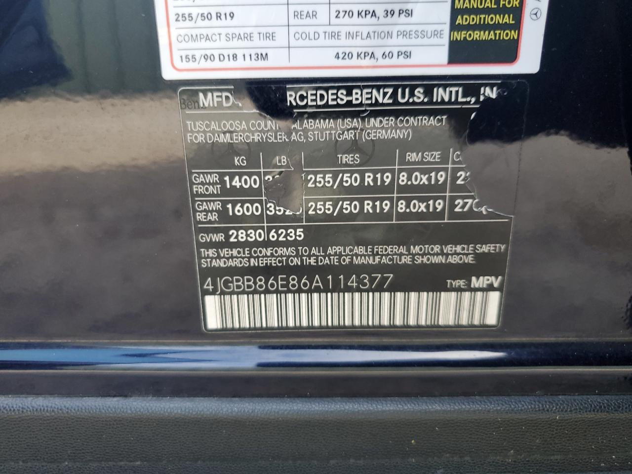 4JGBB86E86A114377 2006 Mercedes-Benz Ml 350