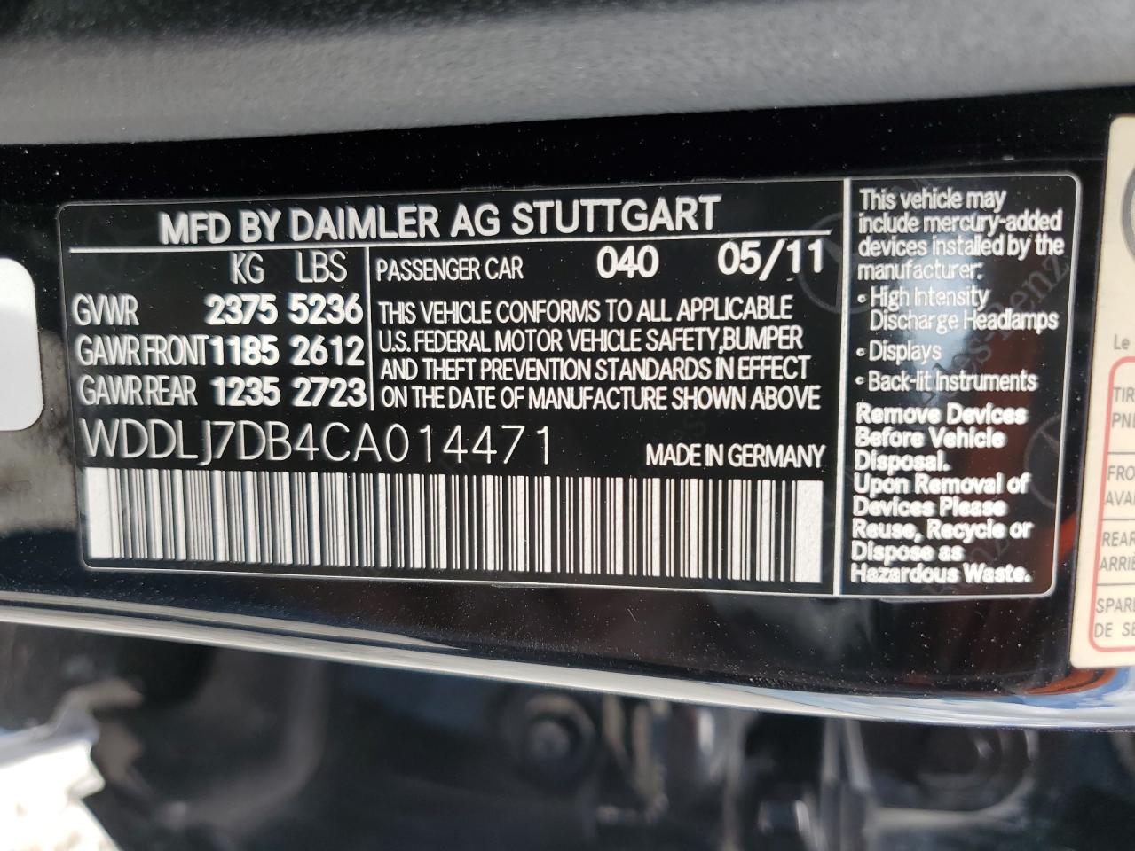 WDDLJ7DB4CA014471 2012 Mercedes-Benz Cls 550