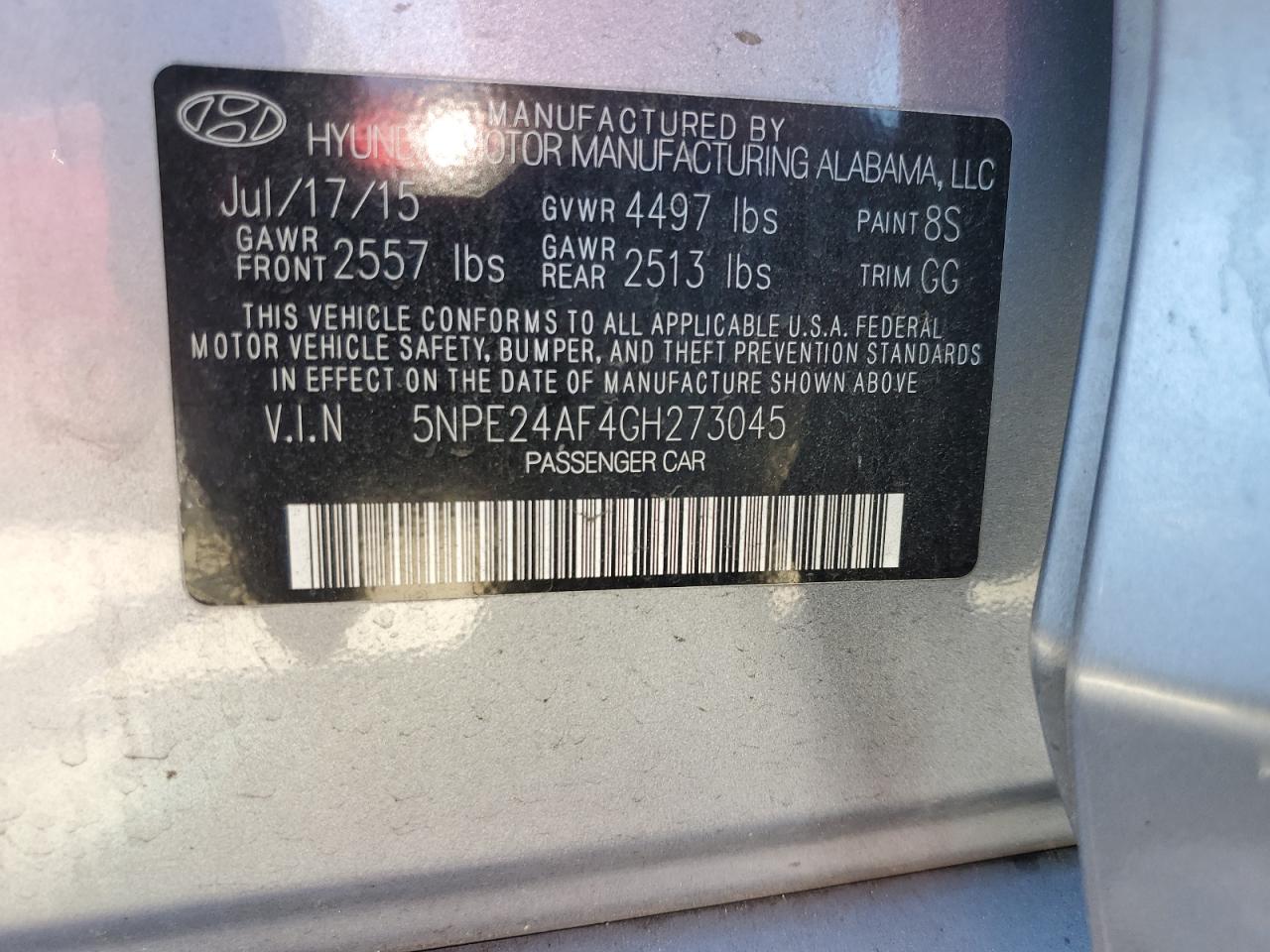5NPE24AF4GH273045 2016 Hyundai Sonata Se