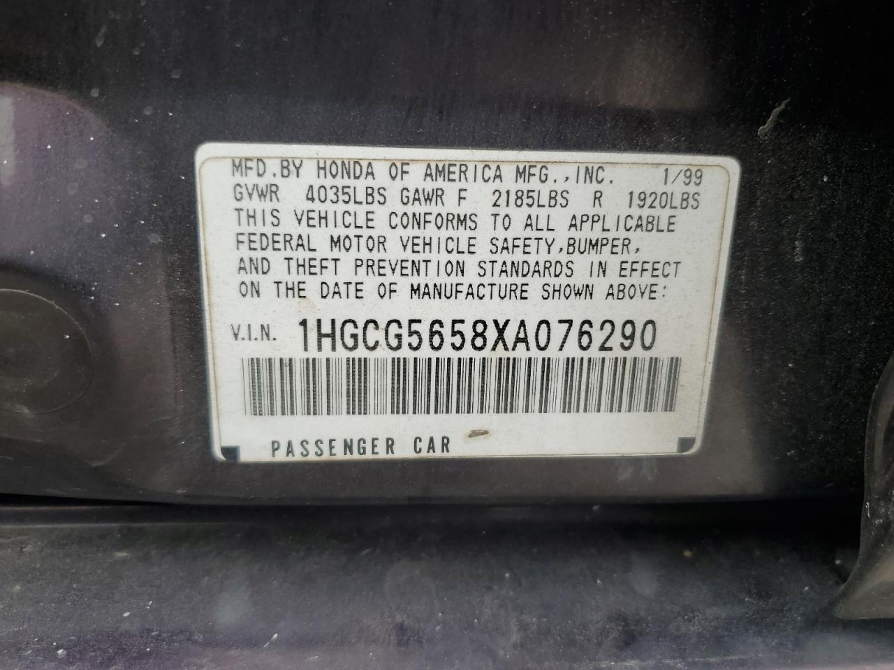 1HGCG5658XA076290 1999 Honda Accord Ex