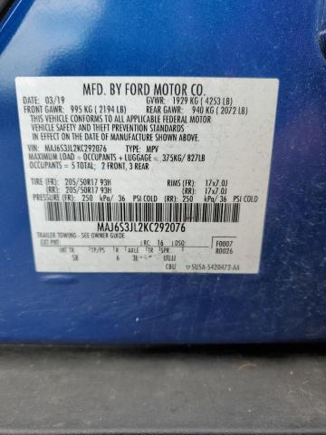 2019 Ford Ecosport Ses VIN: MAJ6S3JL2KC292076 Lot: 61346724