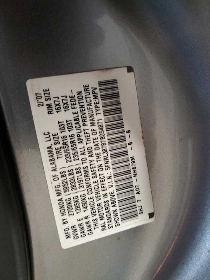 5FNRL38787B054871 2007 Honda Odyssey Exl