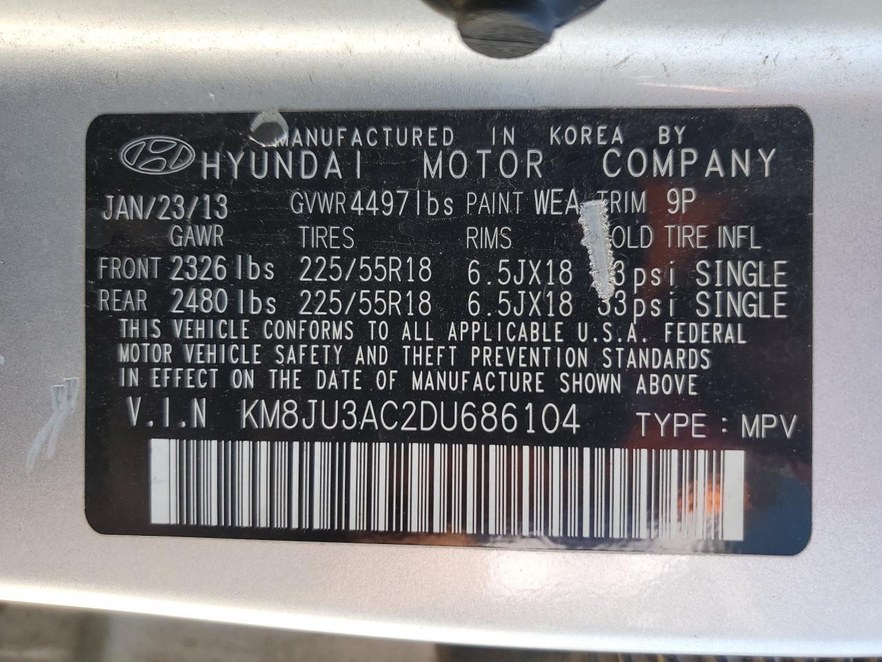 KM8JU3AC2DU686104 2013 Hyundai Tucson Gls