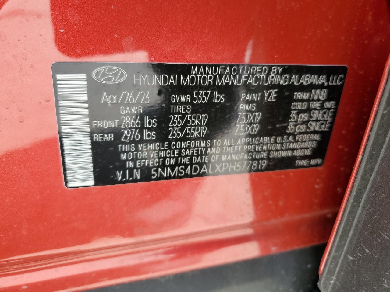 5NMS4DALXPH577819 2023 Hyundai Santa Fe Limited