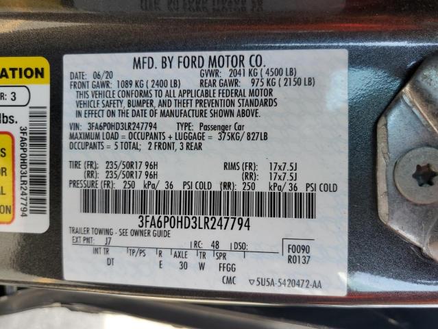 VIN 3FA6P0HD3LR247794 2020 Ford Fusion, SE no.12