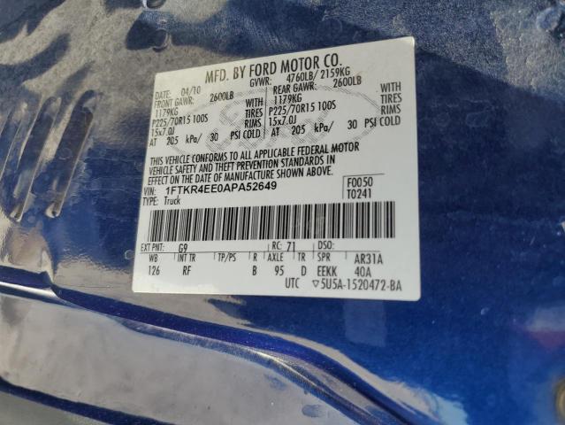 2010 Ford Ranger Super Cab VIN: 1FTKR4EE0APA52649 Lot: 61349854