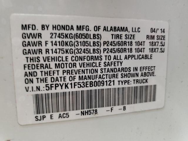 VIN 5FPYK1F53EB009121 2014 Honda Ridgeline, Rtl no.13