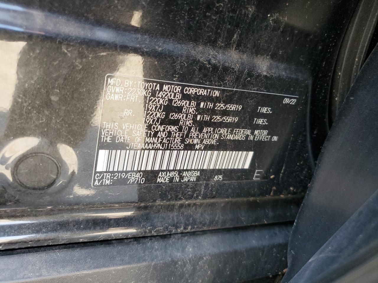 JTEAAAAH9NJ115558 2022 Toyota Venza Le