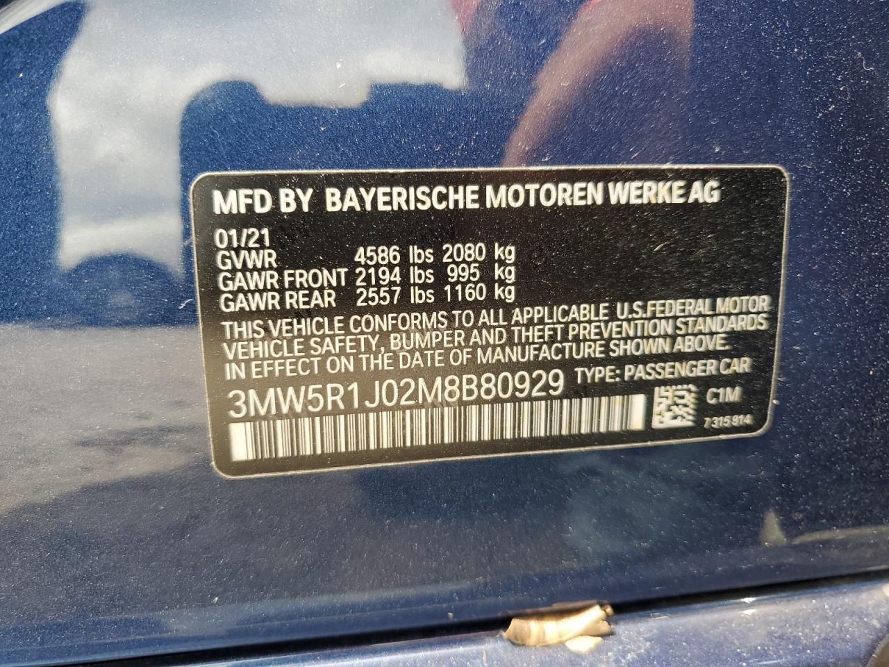 3MW5R1J02M8B80929 2021 BMW 330I