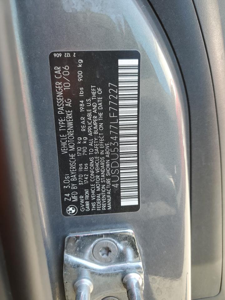 4USDU53477LF77227 2007 BMW Z4 3.0Si